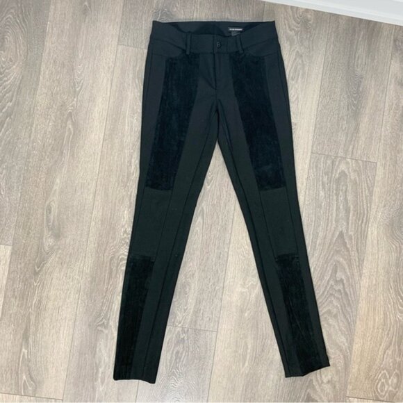 Club Monaco Suede Panelled Skinny Riding Pants Trousers High Rise Black Size 00 - Picture 9 of 16